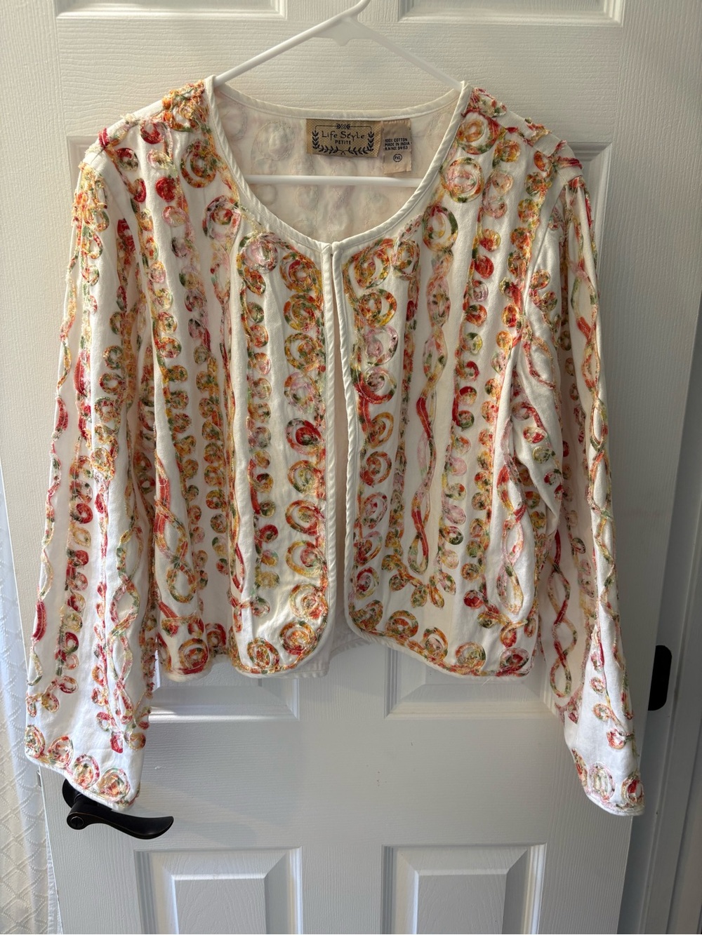Vintage Life Style Petite Art to Wear Textured Ribbon Open Front Jacket
